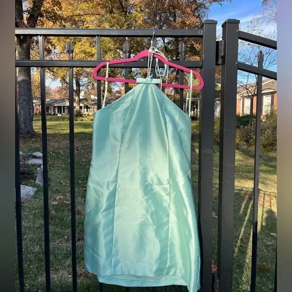 mint green halter dress Halter Sheath Satin Bridesmaid Dress With Bow in Mint Green main image 0